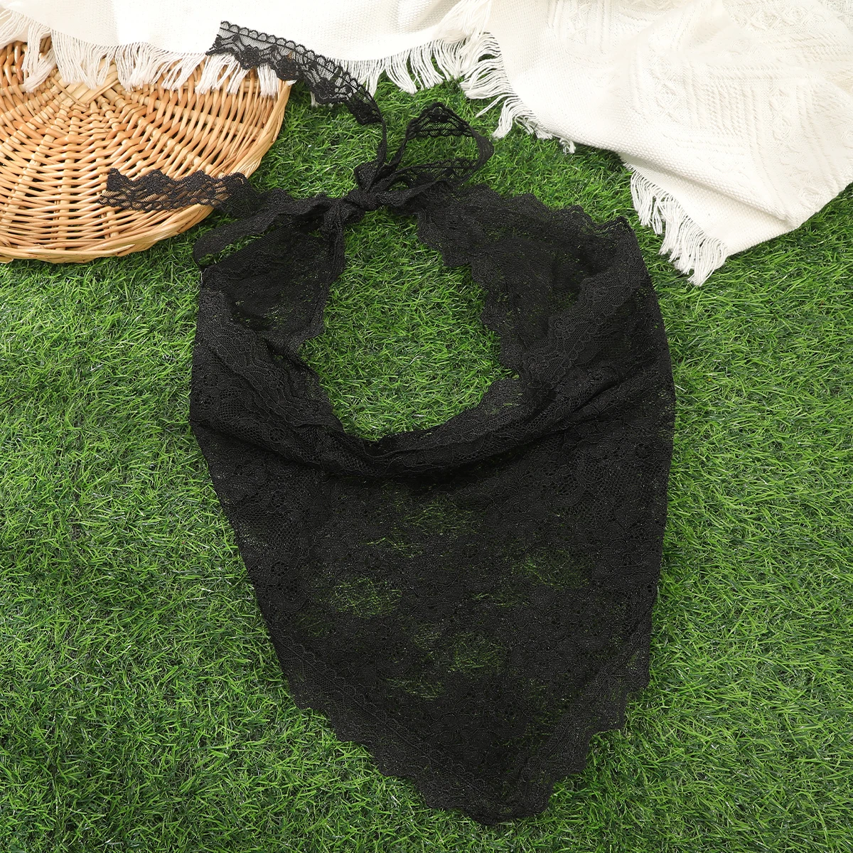 AWAYTR Summer White Woven Floral Lace Hair Scarf Wraps Women Retro Triangle Headscarf Hat Travel Photo Headband Hair Accessories