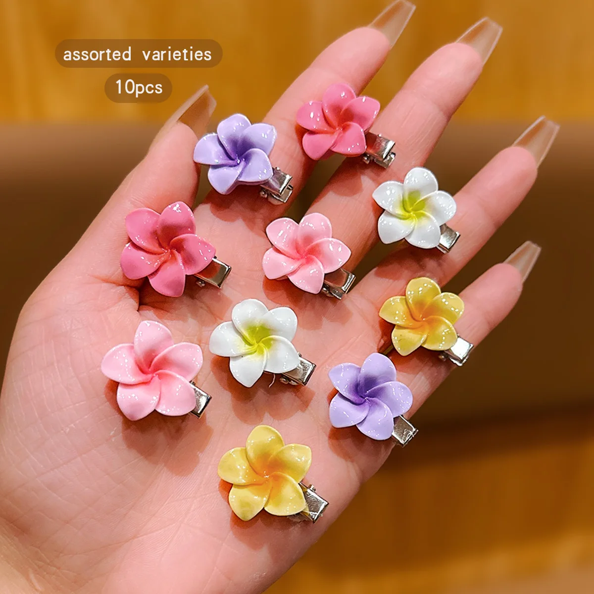 10 colorful random flower hair clips suitable for daily hair accessories
