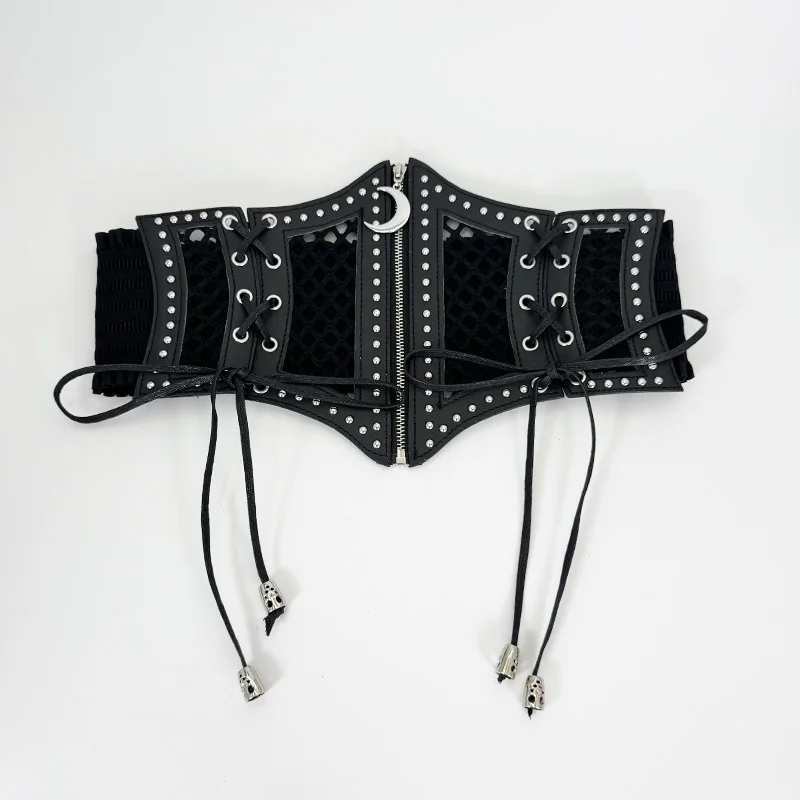 Wide Leopard Print Hollow Corset Belts For Women Black Belt Female Desiner Luxury Moon Punk Gothic Cummerbunds Y2K Waistband