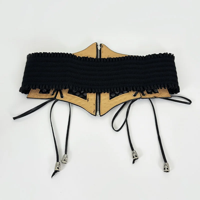 Wide Leopard Print Hollow Corset Belts For Women Black Belt Female Desiner Luxury Moon Punk Gothic Cummerbunds Y2K Waistband