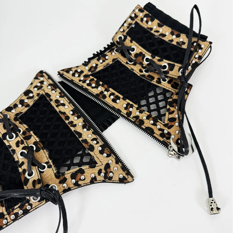 Wide Leopard Print Hollow Corset Belts For Women Black Belt Female Desiner Luxury Moon Punk Gothic Cummerbunds Y2K Waistband