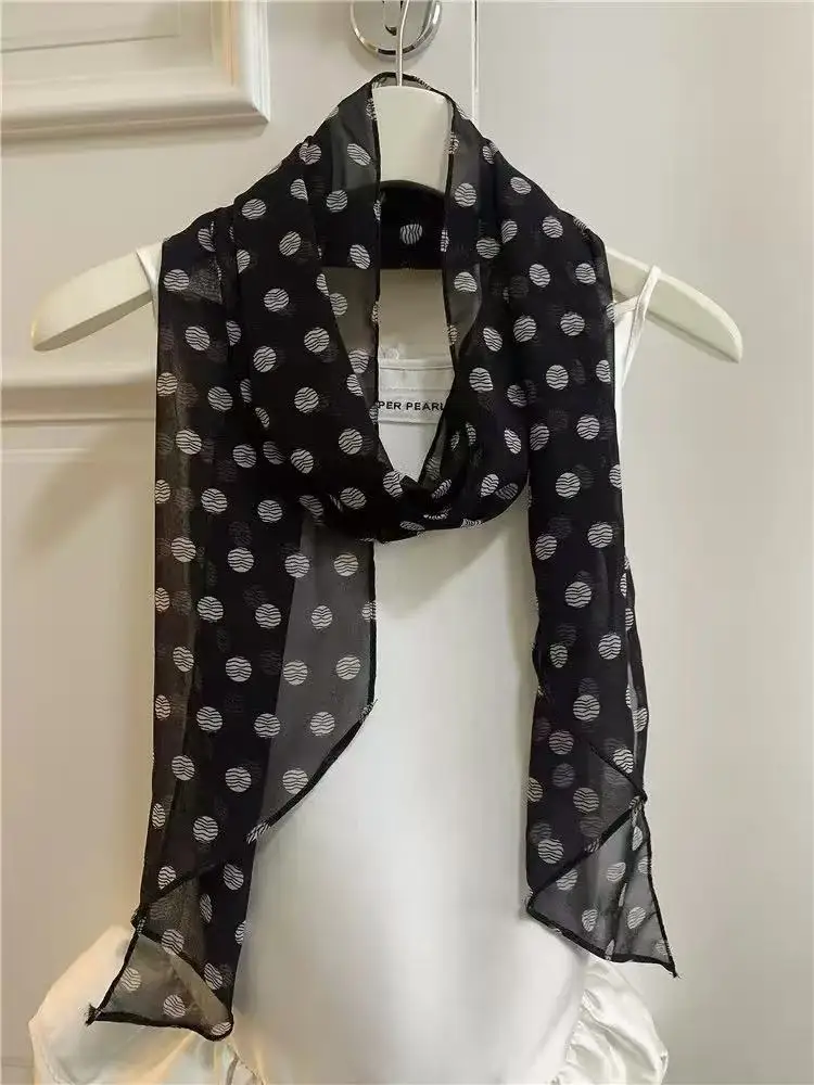 2025 headband accessory series brown scarf printed with polka dot silk scarf fashion Korean version long strip decoration new st