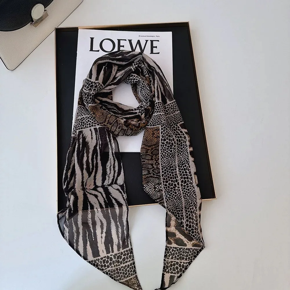 2025 headband accessory series brown scarf printed with polka dot silk scarf fashion Korean version long strip decoration new st