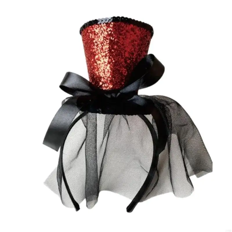 49MF Veil Top Hat Fascinators Hair Hoop Tea Hat for Girls Kids Vintage Pillbox Hat Tea Hat Fascinators Halloween