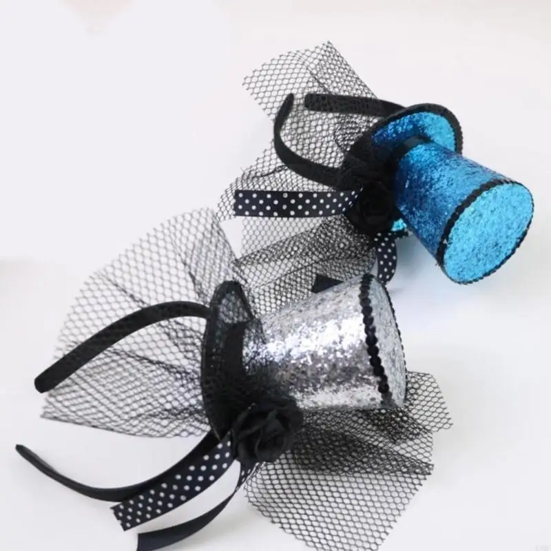 49MF Veil Top Hat Fascinators Hair Hoop Tea Hat for Girls Kids Vintage Pillbox Hat Tea Hat Fascinators Halloween