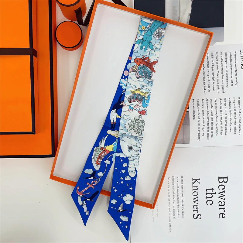 Brand Design Twill 100% Mulberry Silk Scarf for Women Luxury Fashion Scarf Lady Foulard Skinny Bag Scarves Hot Sale Neckerchief