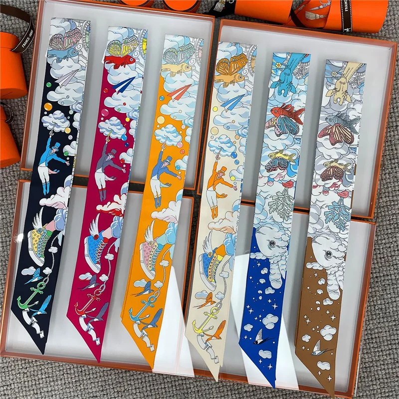 Brand Design Twill 100% Mulberry Silk Scarf for Women Luxury Fashion Scarf Lady Foulard Skinny Bag Scarves Hot Sale Neckerchief