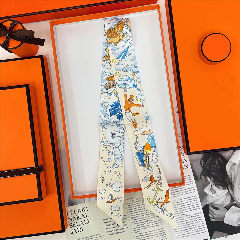 Brand Design Twill 100% Mulberry Silk Scarf for Women Luxury Fashion Scarf Lady Foulard Skinny Bag Scarves Hot Sale Neckerchief
