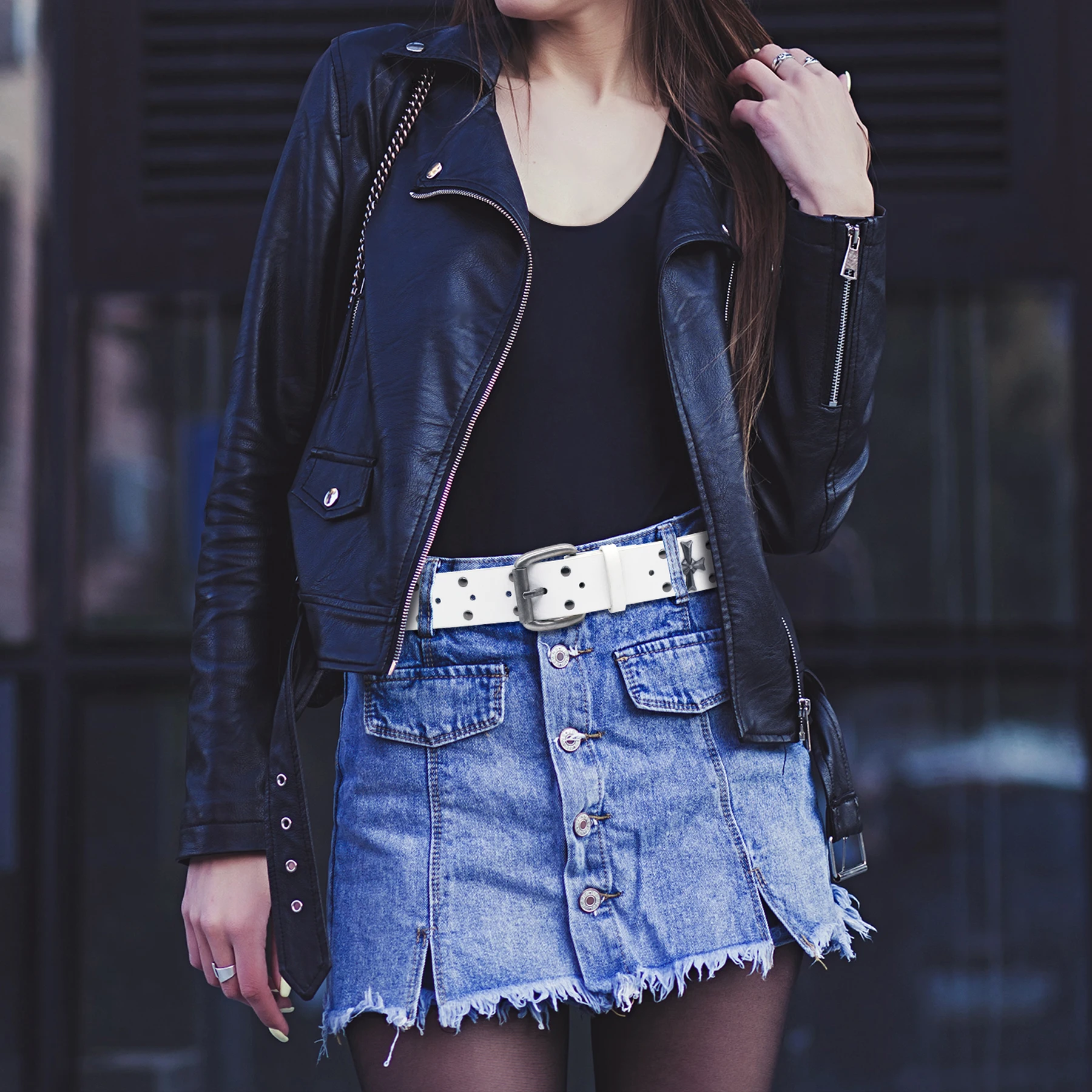 Studded Belt Women Y2K Belt Metal Punk Rock Style Rivet Faux Leather Belts with Cross Rivet for Jeans Pants