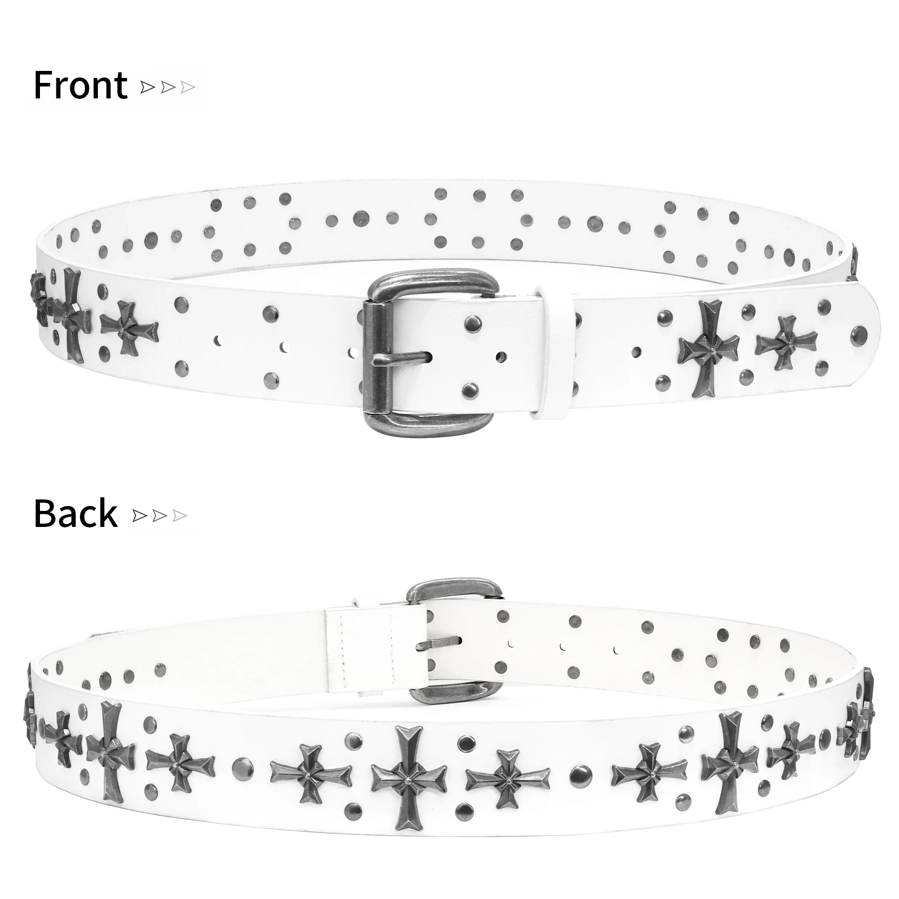 Studded Belt Women Y2K Belt Metal Punk Rock Style Rivet Faux Leather Belts with Cross Rivet for Jeans Pants