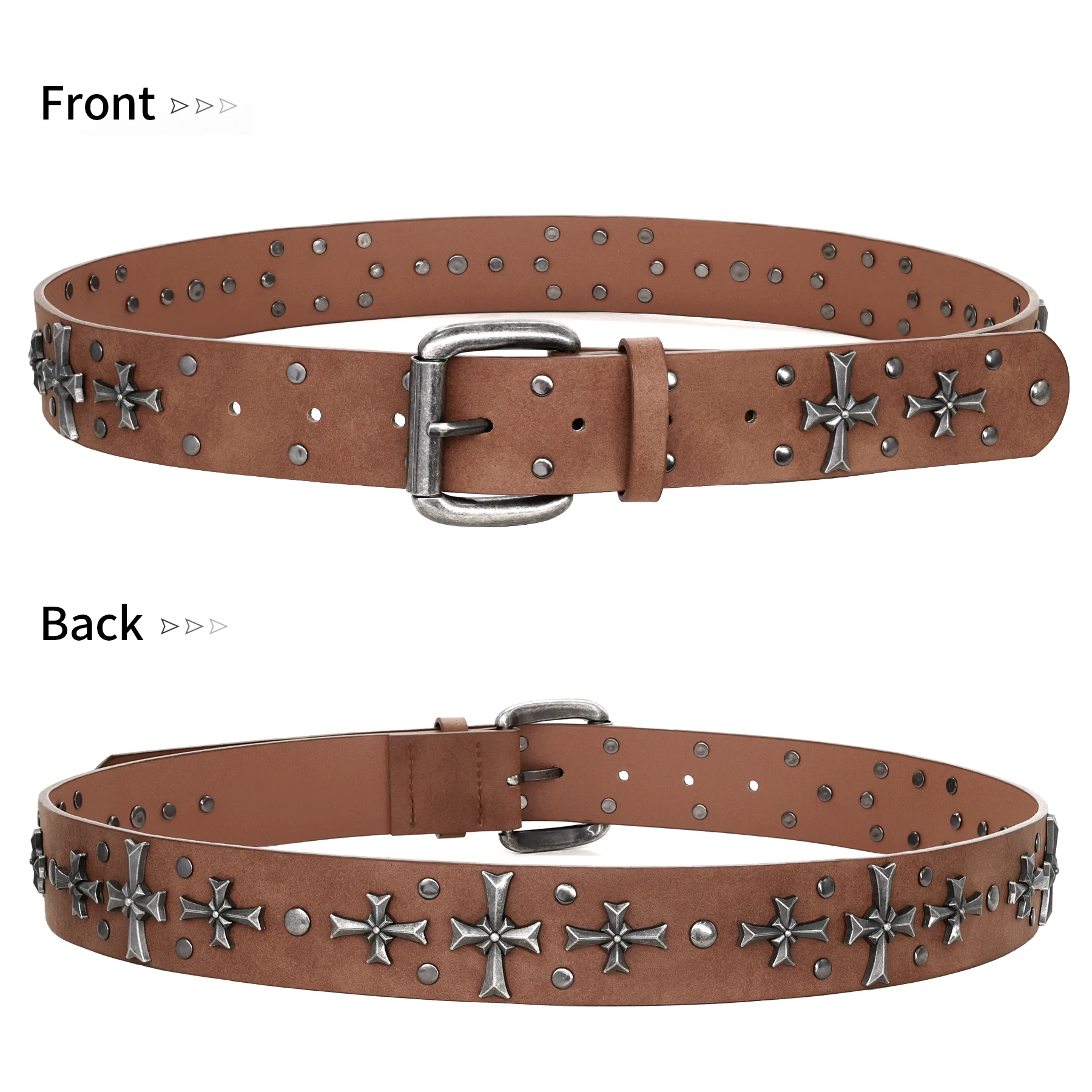 Studded Belt Women Y2K Belt Metal Punk Rock Style Rivet Faux Leather Belts with Cross Rivet for Jeans Pants