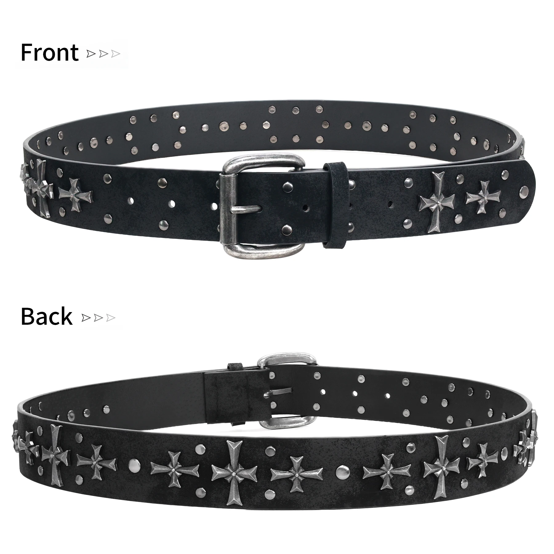Studded Belt Women Y2K Belt Metal Punk Rock Style Rivet Faux Leather Belts with Cross Rivet for Jeans Pants