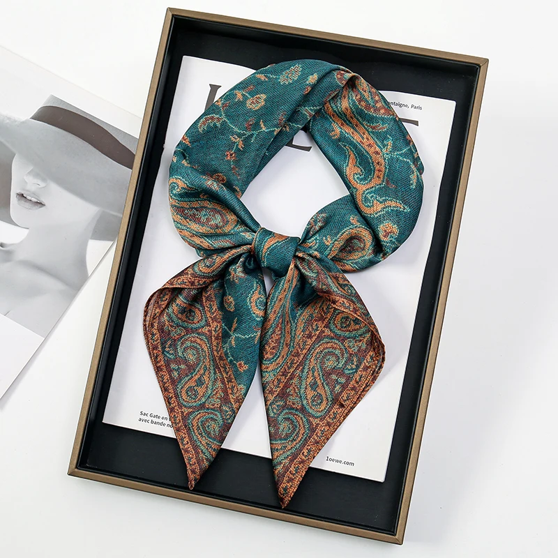 Luxury Silk Scarf 70*70cm Square Retro Paisley Print Women Shawl Headband Small Hair Scarves Female Handkerchief Hijab