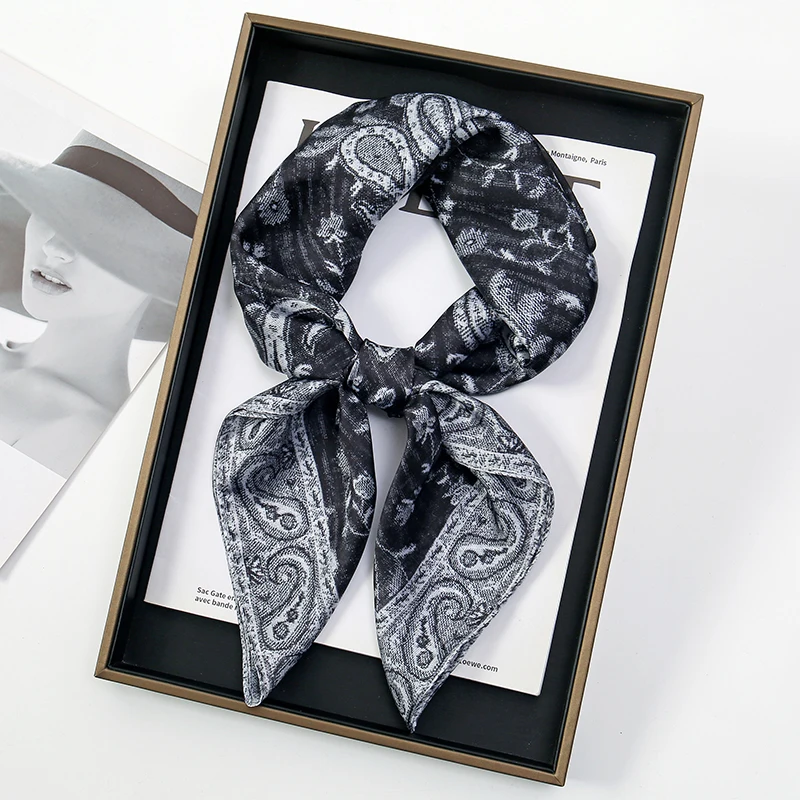 Luxury Silk Scarf 70*70cm Square Retro Paisley Print Women Shawl Headband Small Hair Scarves Female Handkerchief Hijab