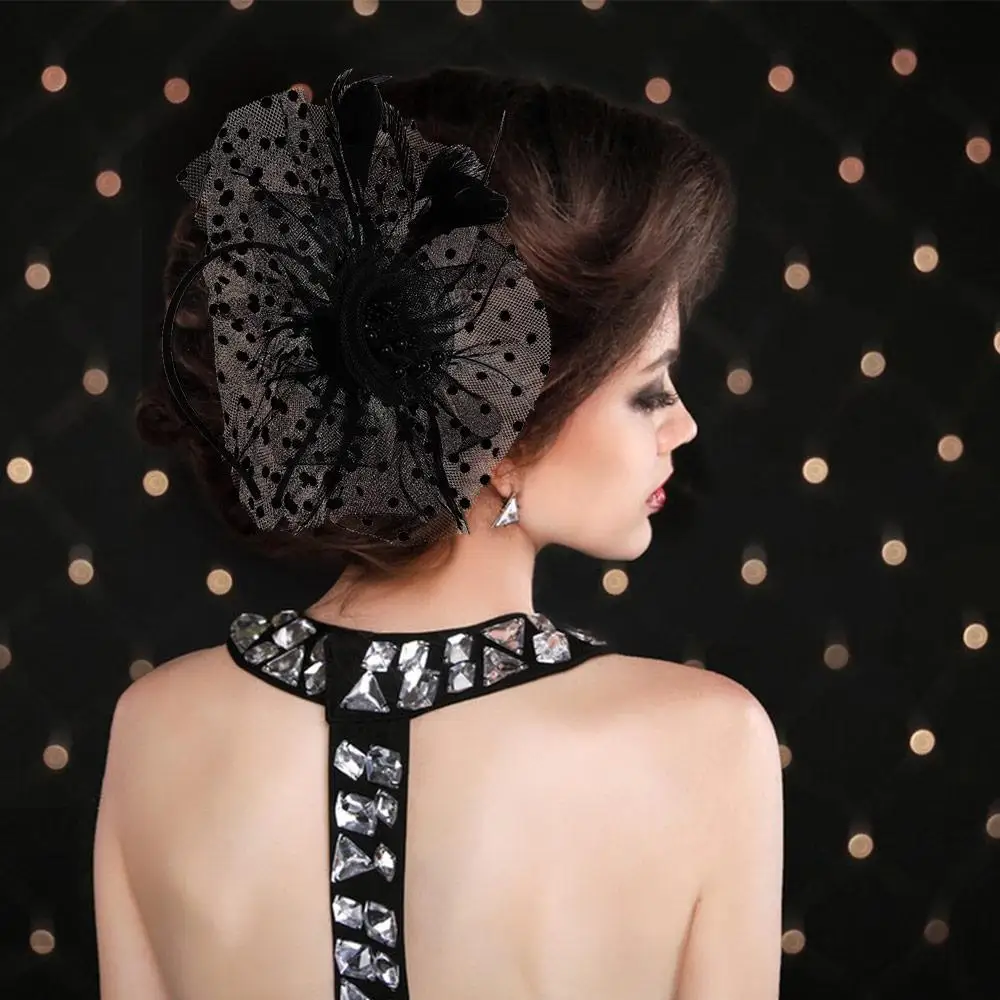 Cocktail Mesh Flower Feathers Hair Clip Fascinator Hat for Women Tea Party Headband Hair Accessories
