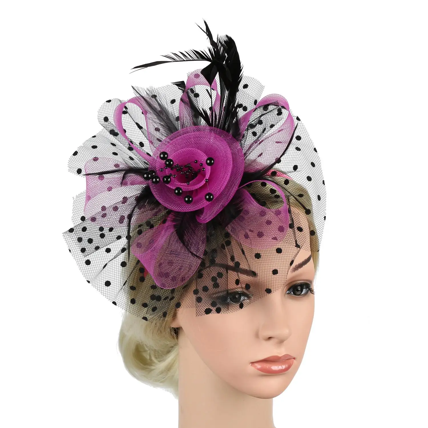 Cocktail Mesh Flower Feathers Hair Clip Fascinator Hat for Women Tea Party Headband Hair Accessories