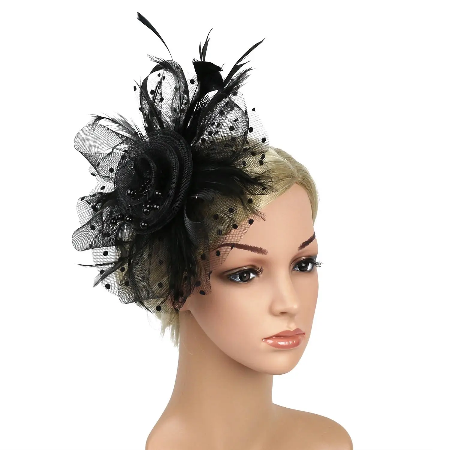 Cocktail Mesh Flower Feathers Hair Clip Fascinator Hat for Women Tea Party Headband Hair Accessories
