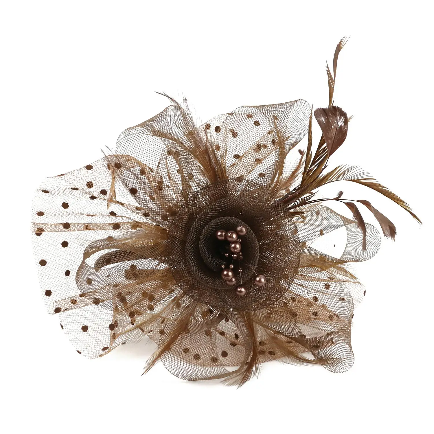 Cocktail Mesh Flower Feathers Hair Clip Fascinator Hat for Women Tea Party Headband Hair Accessories