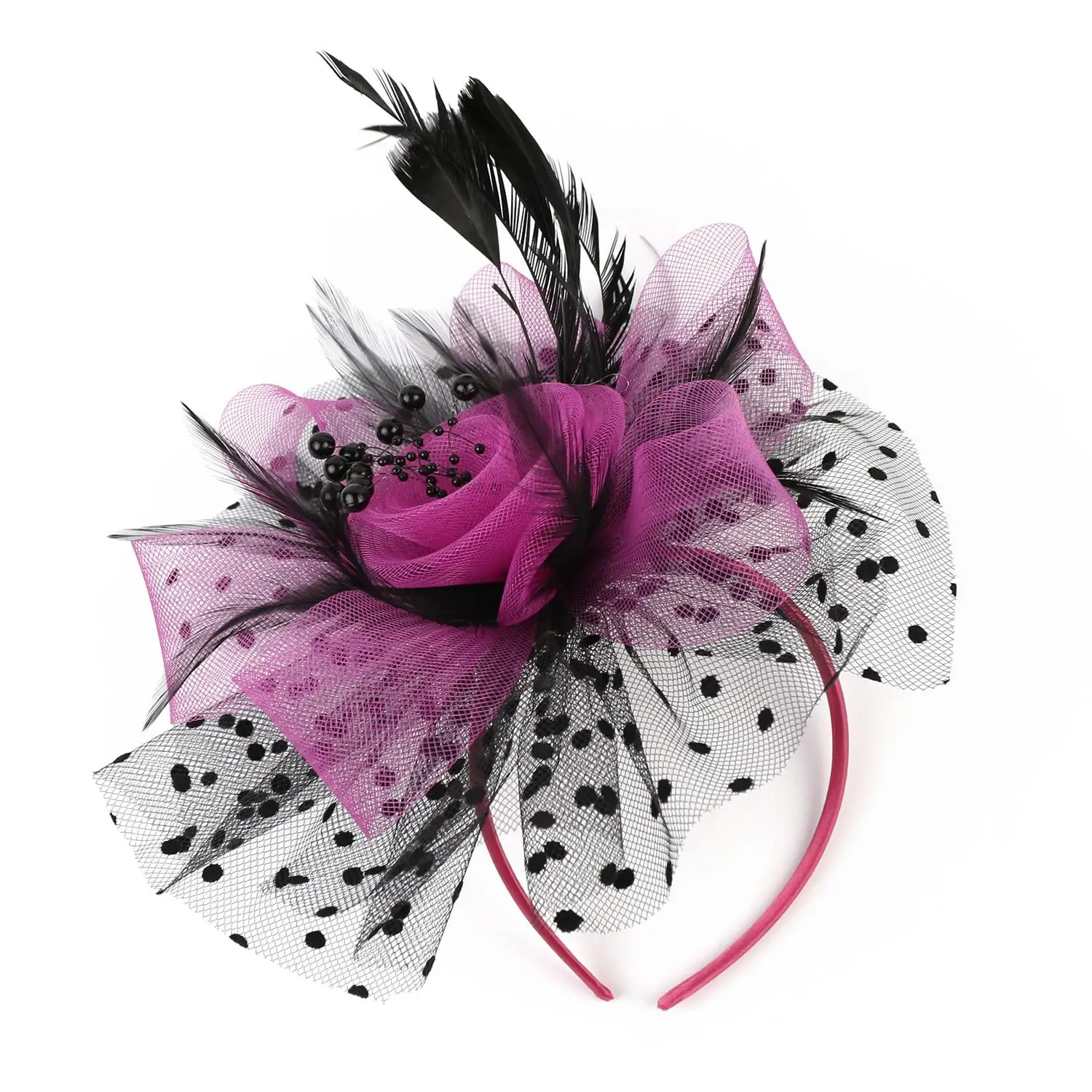 Cocktail Mesh Flower Feathers Hair Clip Fascinator Hat for Women Tea Party Headband Hair Accessories