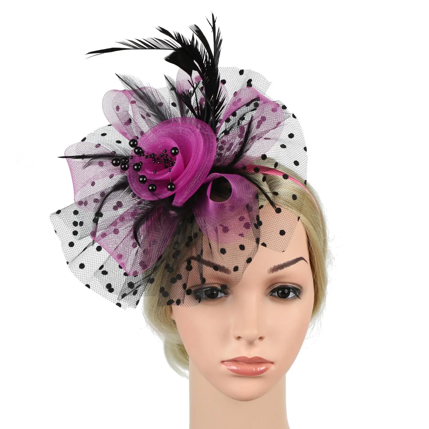 Cocktail Mesh Flower Feathers Hair Clip Fascinator Hat for Women Tea Party Headband Hair Accessories