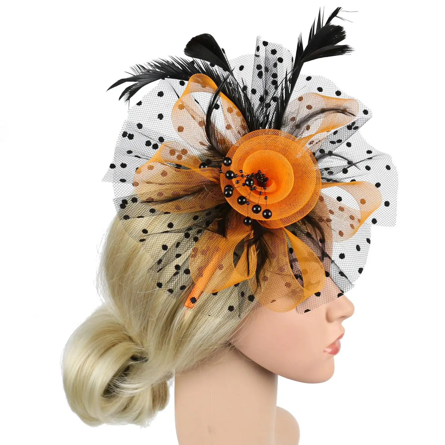 Cocktail Mesh Flower Feathers Hair Clip Fascinator Hat for Women Tea Party Headband Hair Accessories