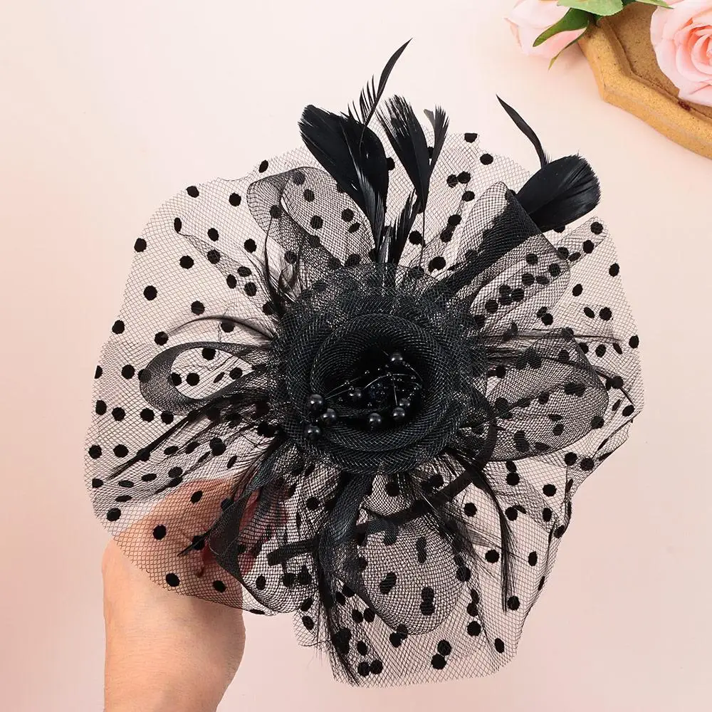 Cocktail Mesh Flower Feathers Hair Clip Fascinator Hat for Women Tea Party Headband Hair Accessories