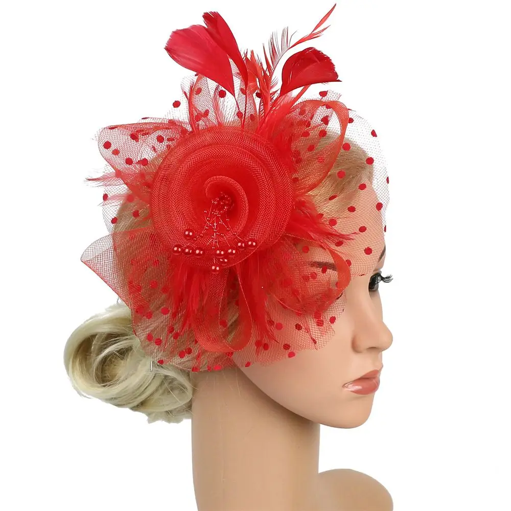 Cocktail Mesh Flower Feathers Hair Clip Fascinator Hat for Women Tea Party Headband Hair Accessories