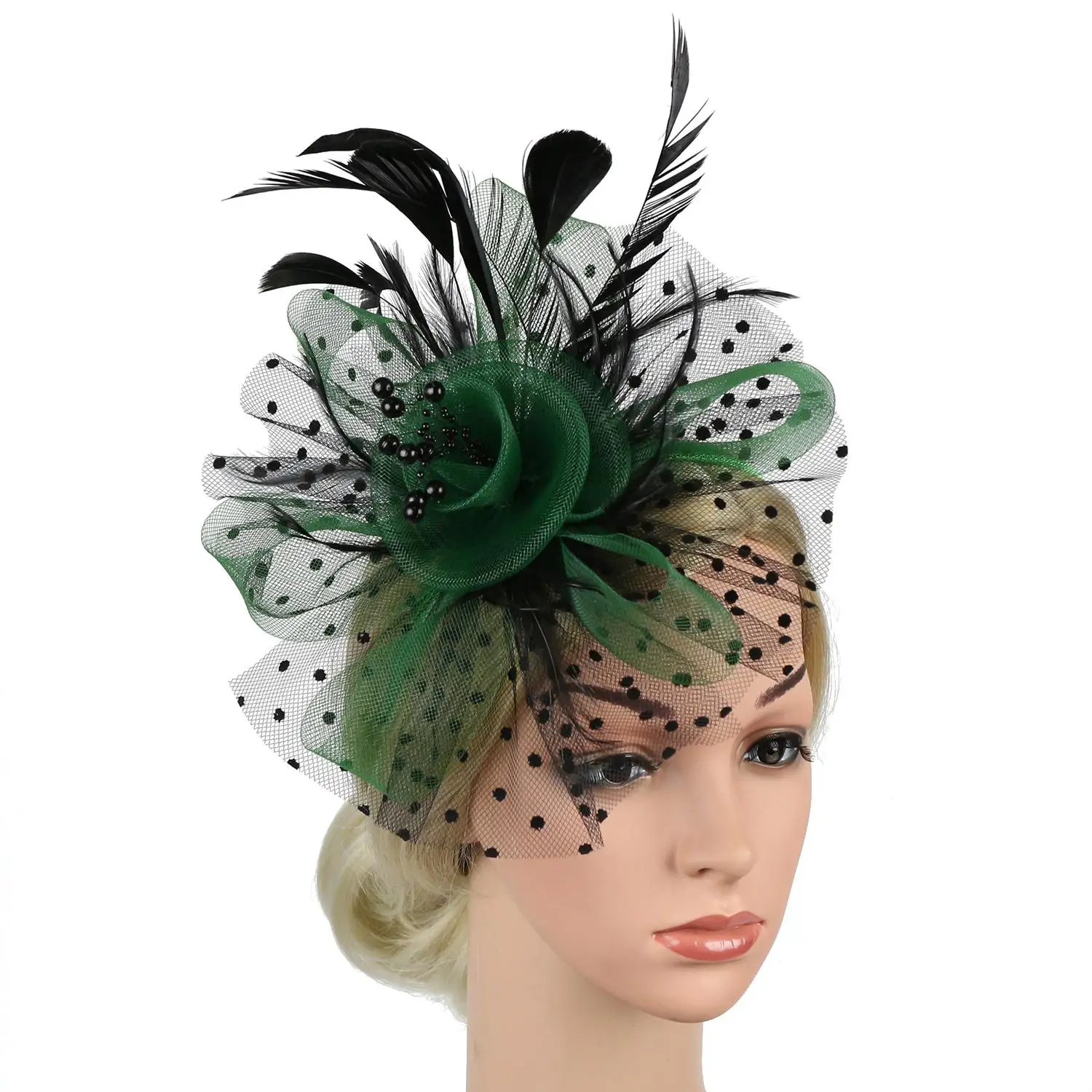 Cocktail Mesh Flower Feathers Hair Clip Fascinator Hat for Women Tea Party Headband Hair Accessories