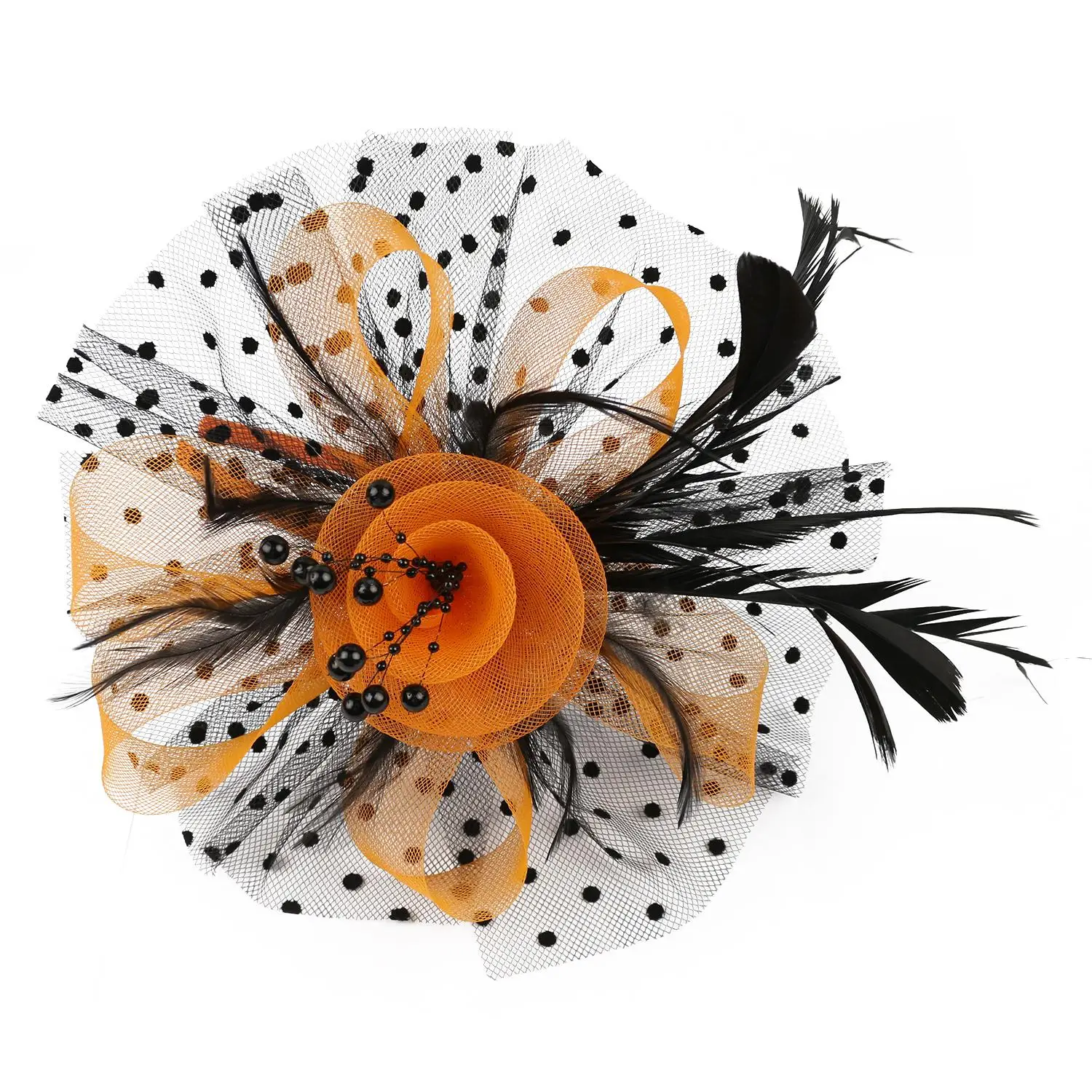 Cocktail Mesh Flower Feathers Hair Clip Fascinator Hat for Women Tea Party Headband Hair Accessories