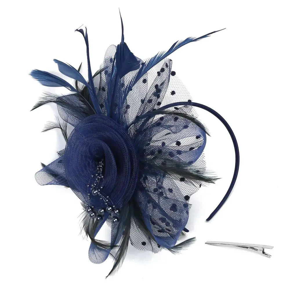 Cocktail Mesh Flower Feathers Hair Clip Fascinator Hat for Women Tea Party Headband Hair Accessories