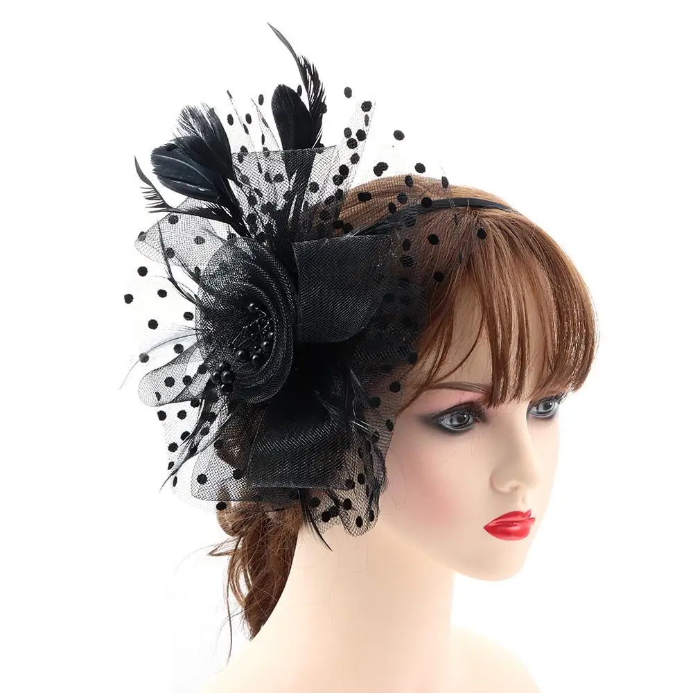 Cocktail Mesh Flower Feathers Hair Clip Fascinator Hat for Women Tea Party Headband Hair Accessories