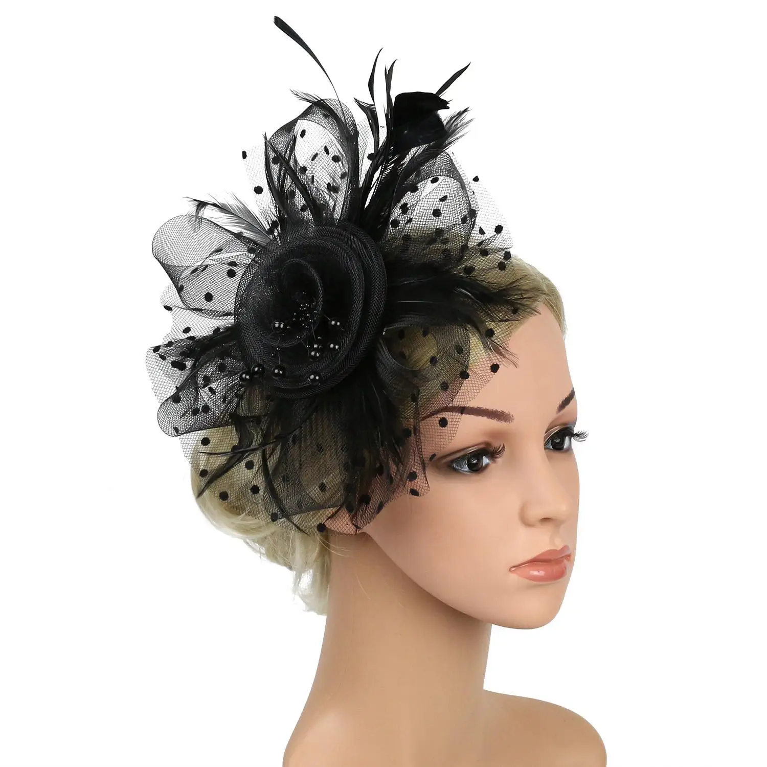 Cocktail Mesh Flower Feathers Hair Clip Fascinator Hat for Women Tea Party Headband Hair Accessories