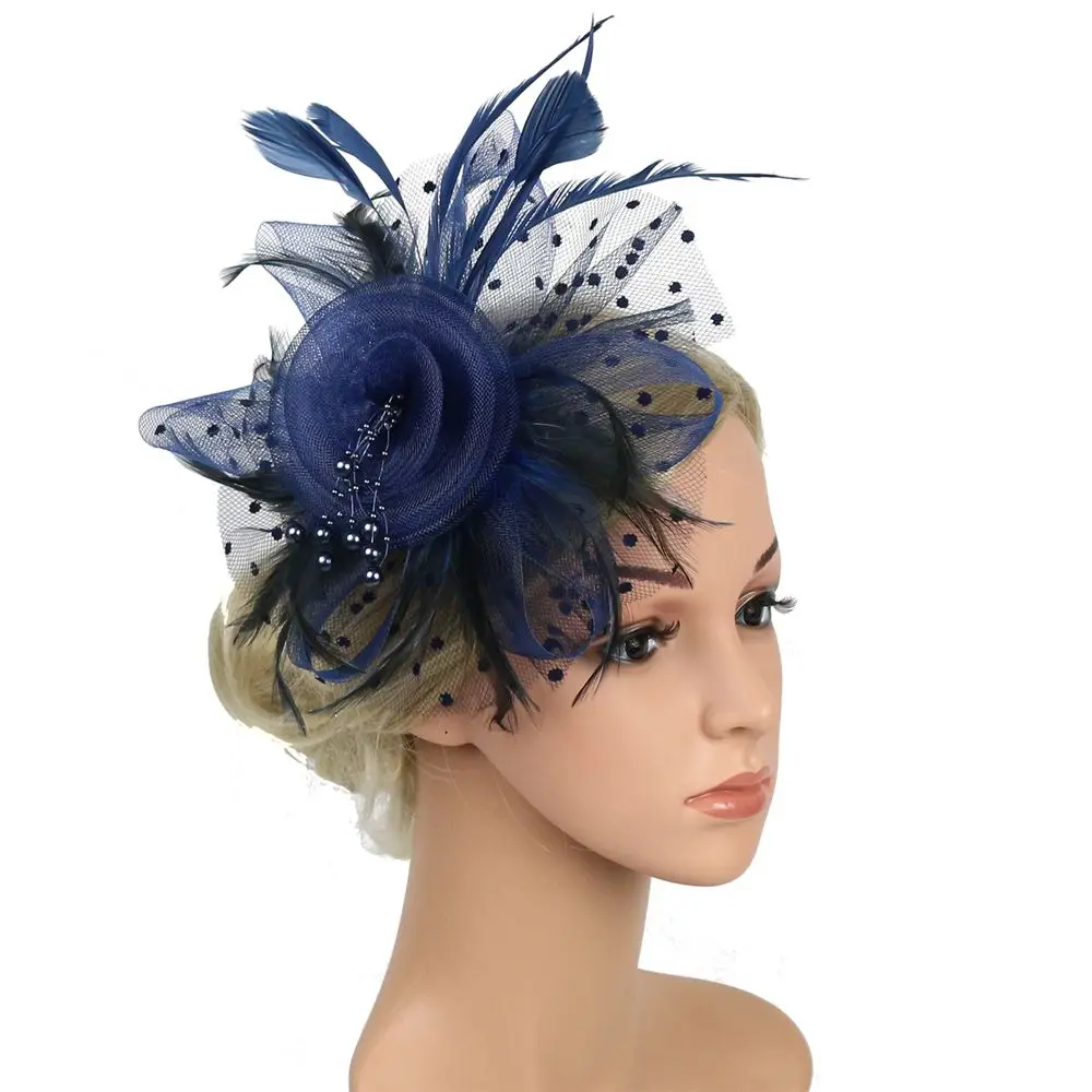 Cocktail Mesh Flower Feathers Hair Clip Fascinator Hat for Women Tea Party Headband Hair Accessories