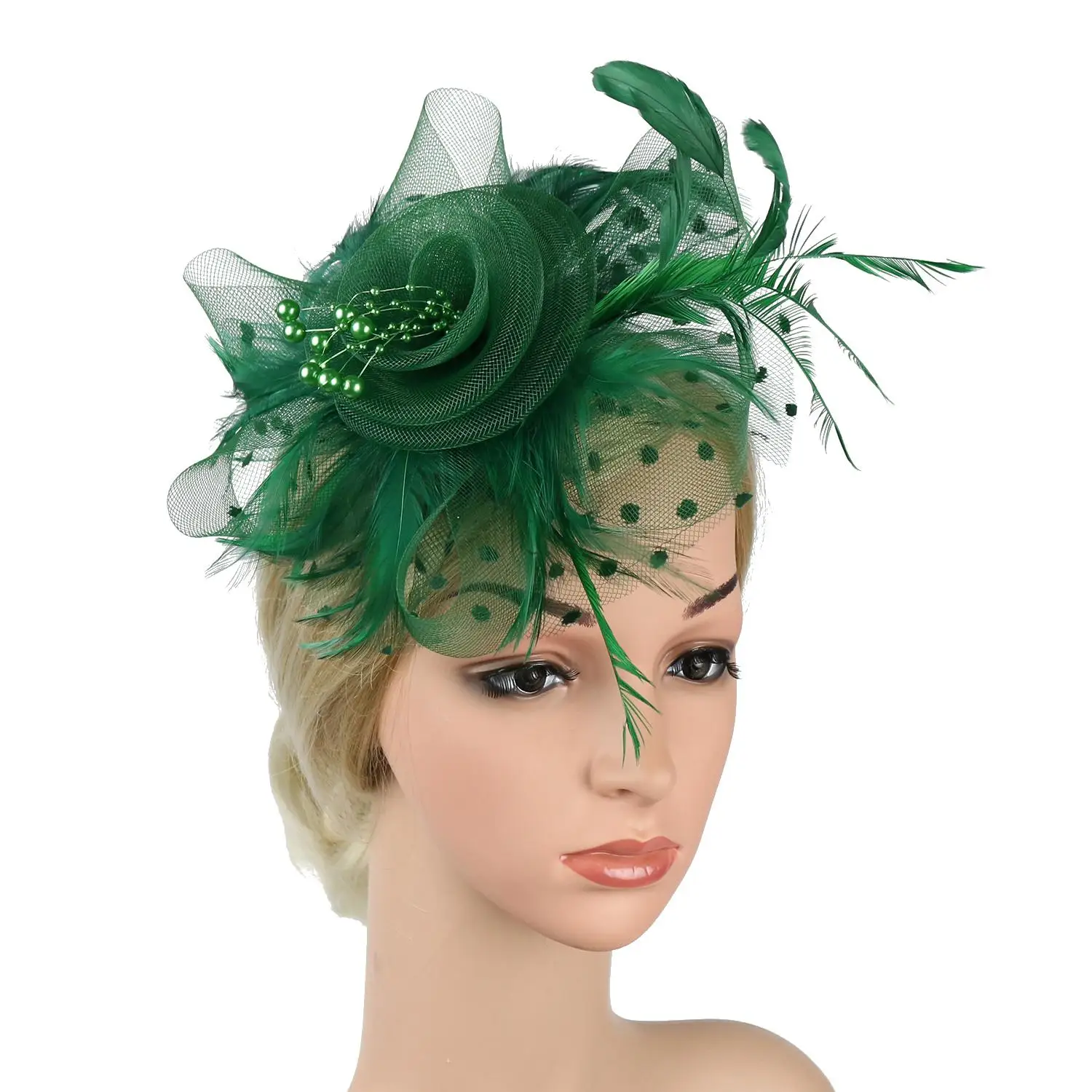 Cocktail Mesh Flower Feathers Hair Clip Fascinator Hat for Women Tea Party Headband Hair Accessories