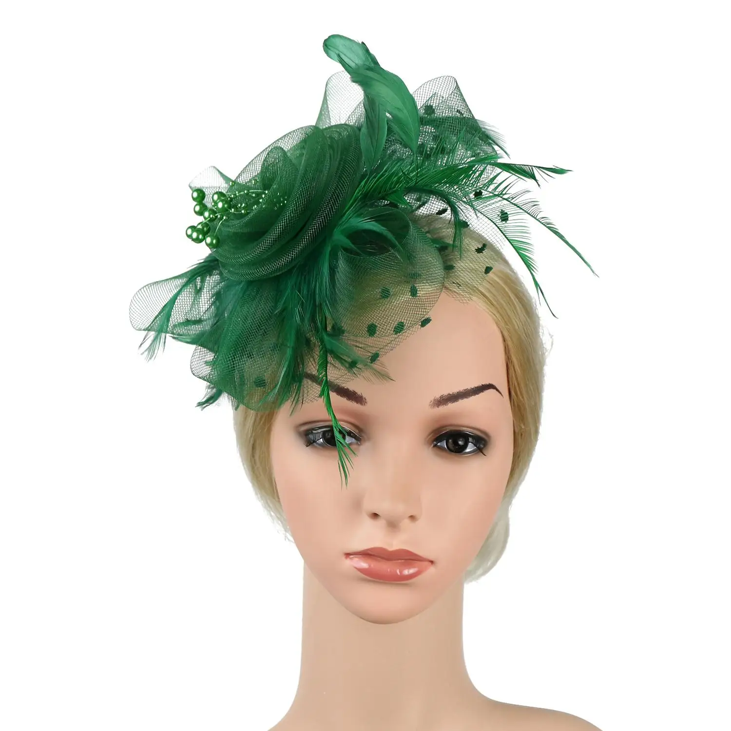 Cocktail Mesh Flower Feathers Hair Clip Fascinator Hat for Women Tea Party Headband Hair Accessories