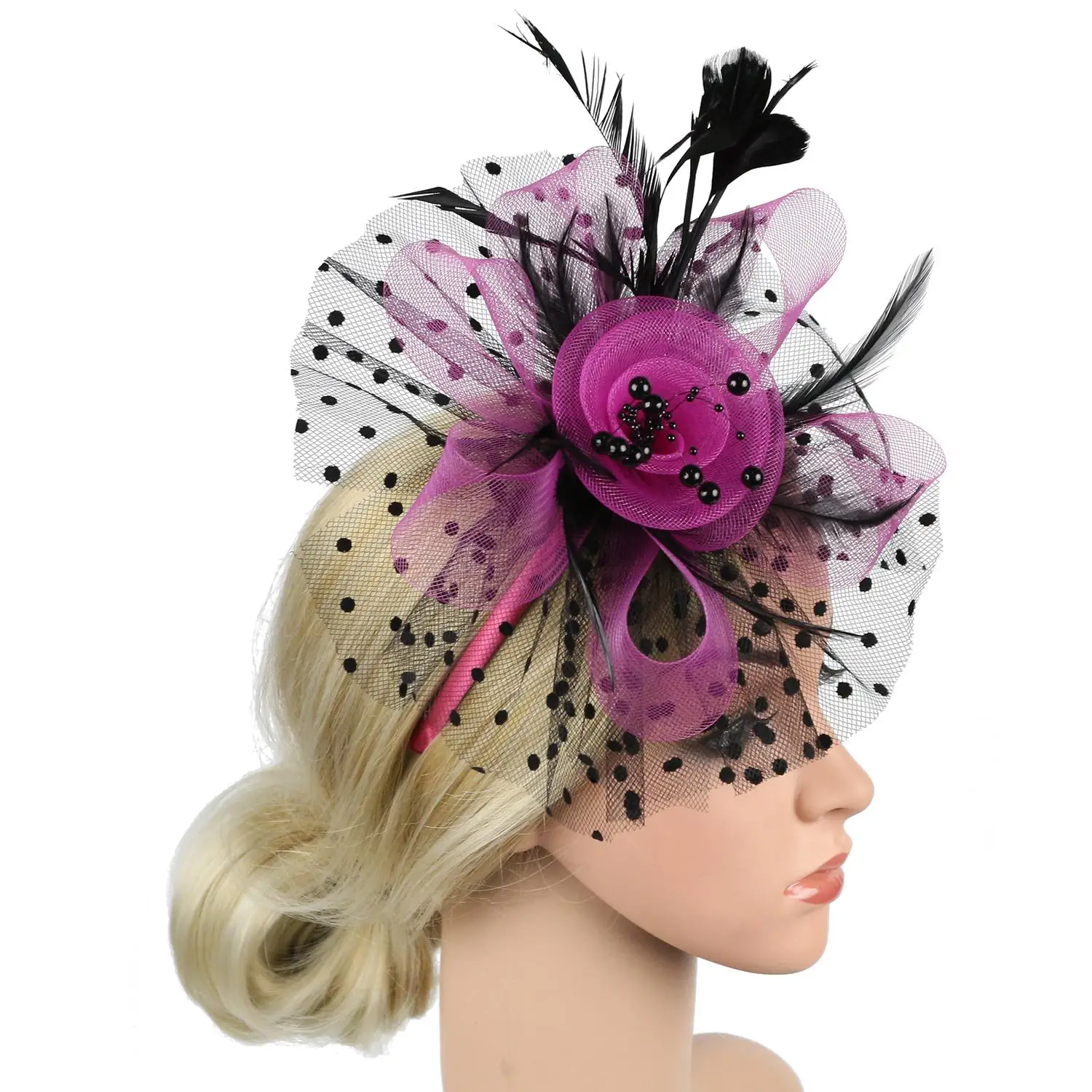Cocktail Mesh Flower Feathers Hair Clip Fascinator Hat for Women Tea Party Headband Hair Accessories