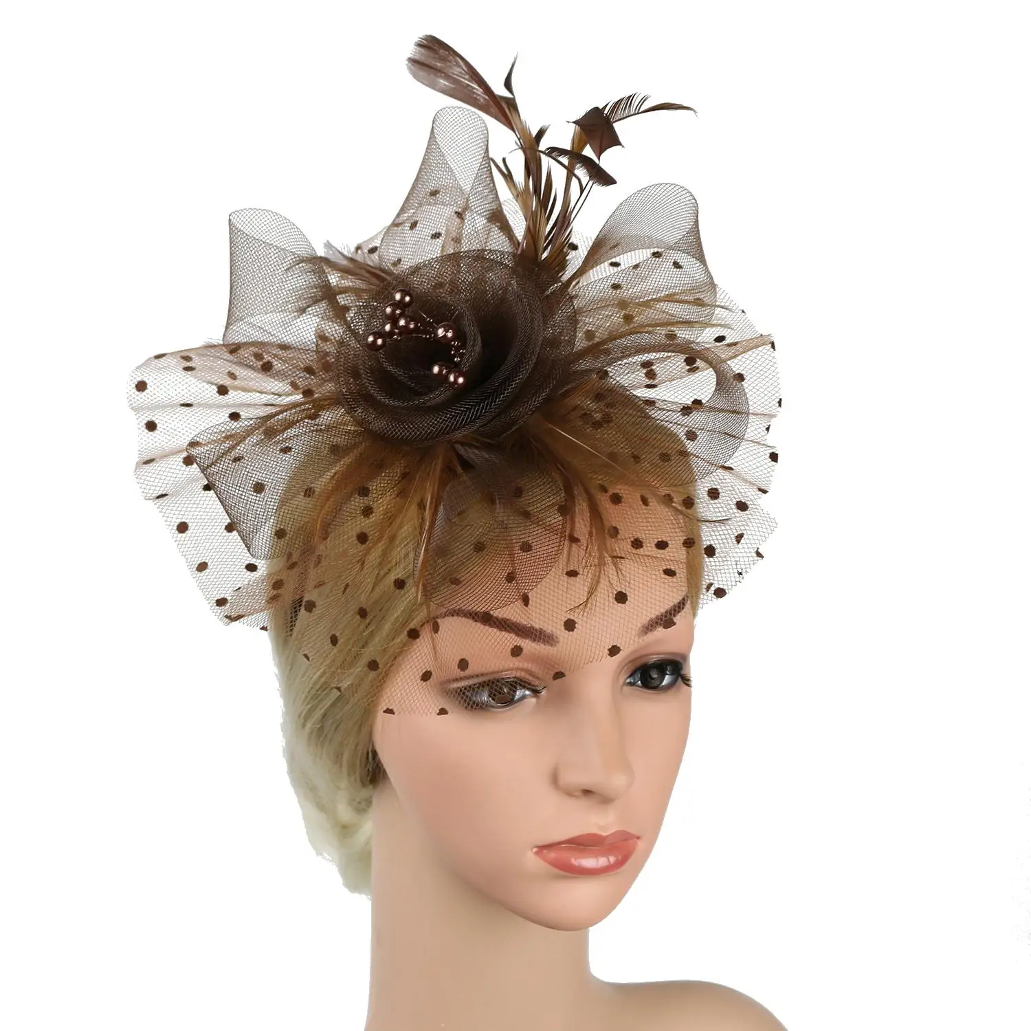 Cocktail Mesh Flower Feathers Hair Clip Fascinator Hat for Women Tea Party Headband Hair Accessories