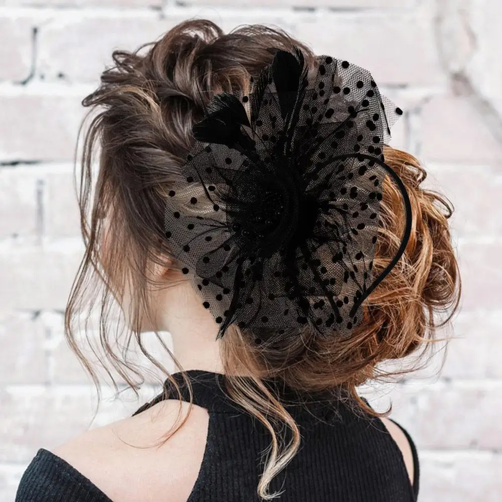 Cocktail Mesh Flower Feathers Hair Clip Fascinator Hat for Women Tea Party Headband Hair Accessories