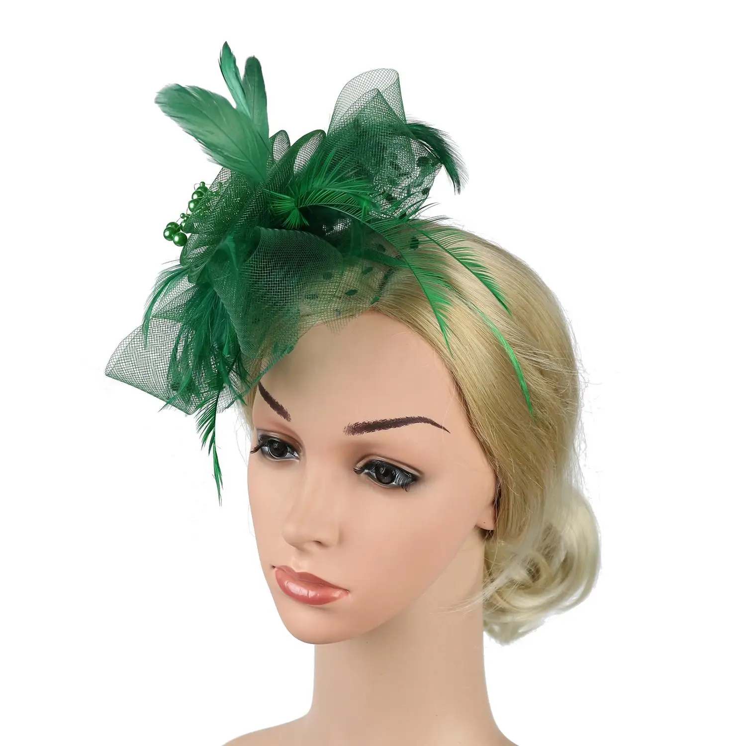 Cocktail Mesh Flower Feathers Hair Clip Fascinator Hat for Women Tea Party Headband Hair Accessories