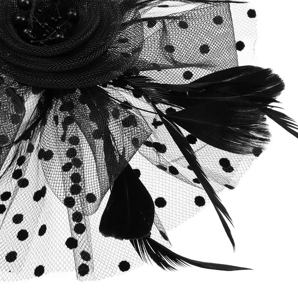 Cocktail Mesh Flower Feathers Hair Clip Fascinator Hat for Women Tea Party Headband Hair Accessories
