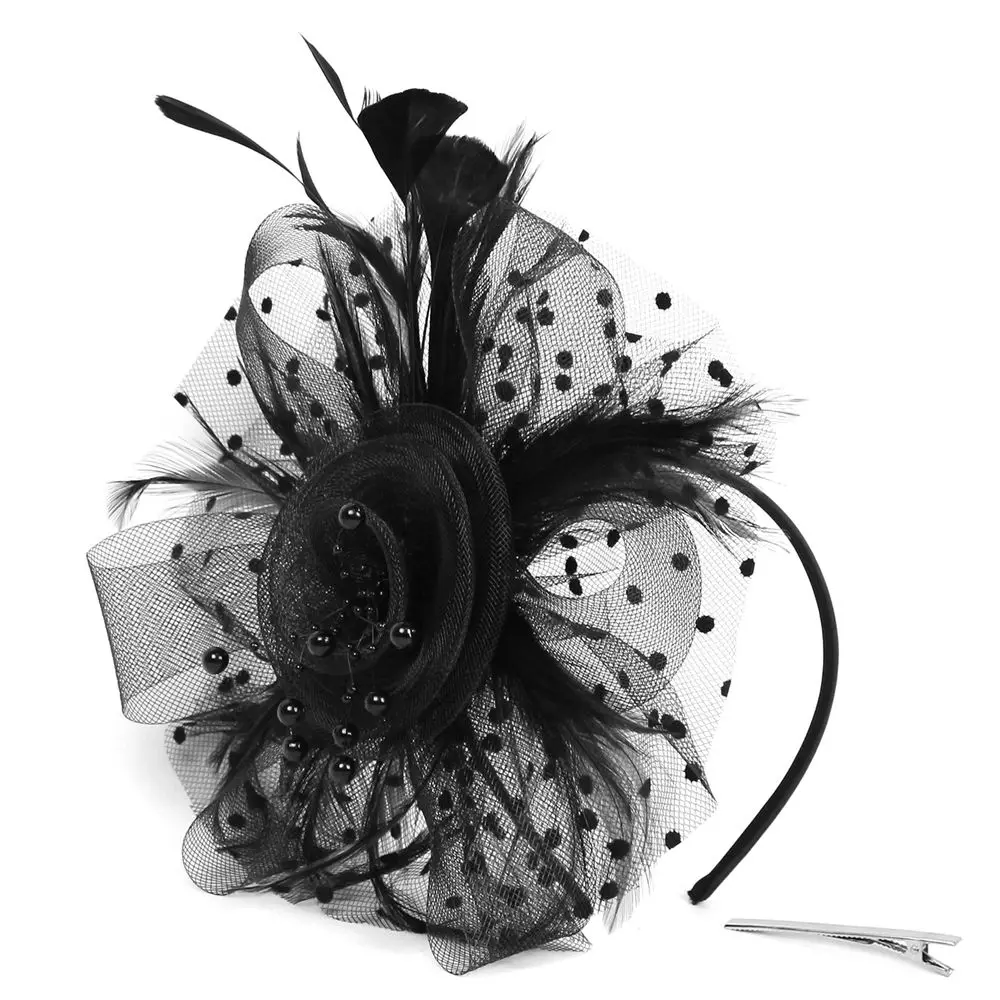 Cocktail Mesh Flower Feathers Hair Clip Fascinator Hat for Women Tea Party Headband Hair Accessories