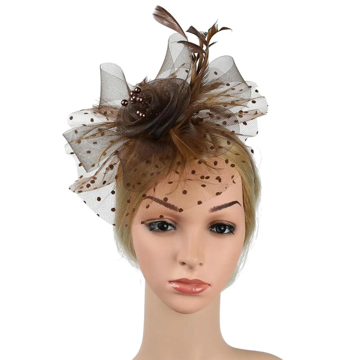 Cocktail Mesh Flower Feathers Hair Clip Fascinator Hat for Women Tea Party Headband Hair Accessories