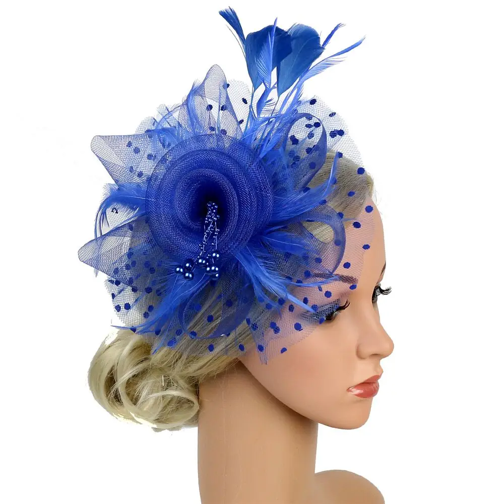 Cocktail Mesh Flower Feathers Hair Clip Fascinator Hat for Women Tea Party Headband Hair Accessories