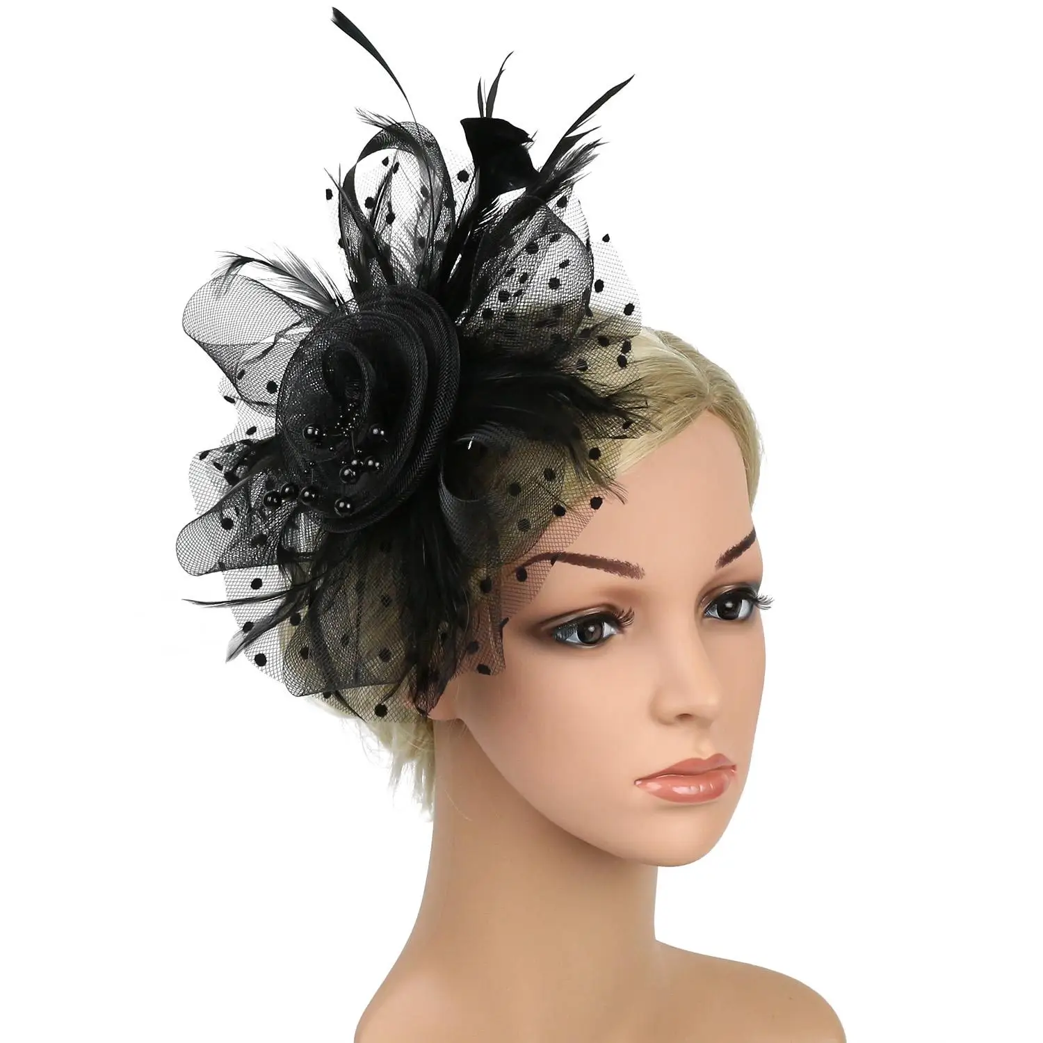 Cocktail Mesh Flower Feathers Hair Clip Fascinator Hat for Women Tea Party Headband Hair Accessories