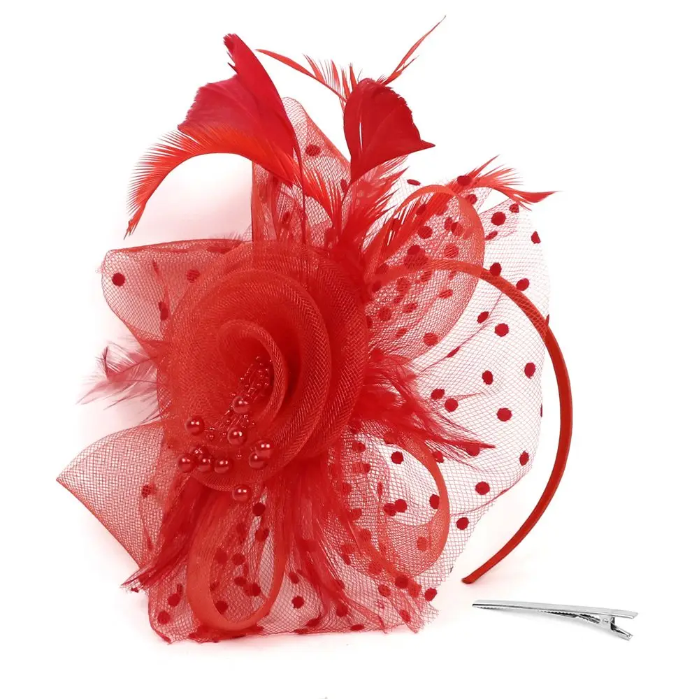 Cocktail Mesh Flower Feathers Hair Clip Fascinator Hat for Women Tea Party Headband Hair Accessories