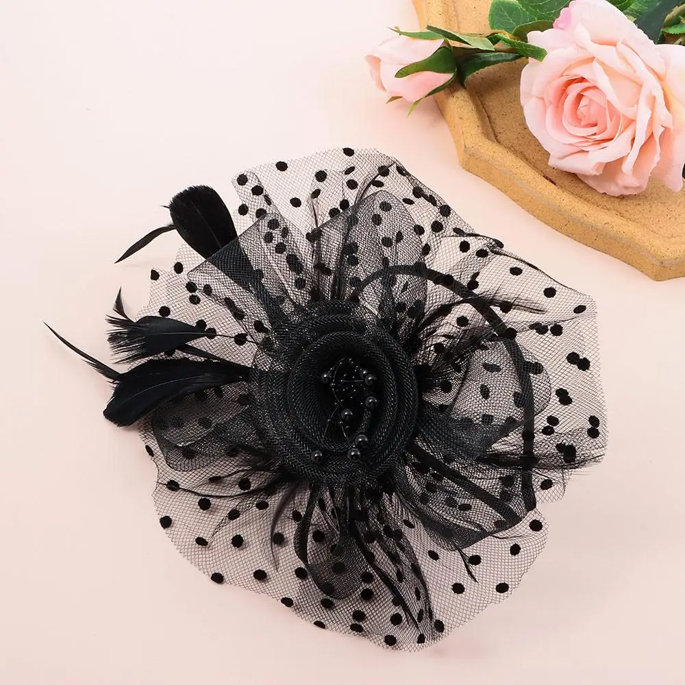 Cocktail Mesh Flower Feathers Hair Clip Fascinator Hat for Women Tea Party Headband Hair Accessories
