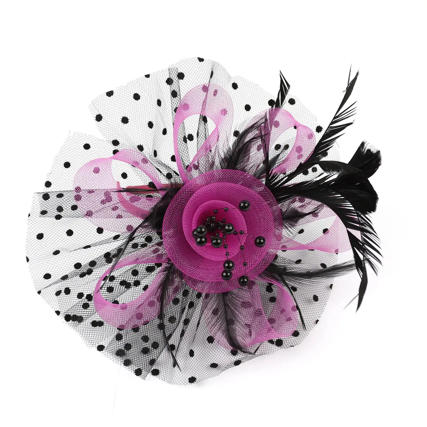 Cocktail Mesh Flower Feathers Hair Clip Fascinator Hat for Women Tea Party Headband Hair Accessories