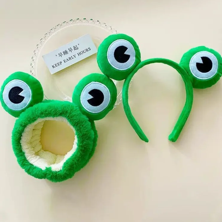 Cartoon and Funny Cute Green Frog Headband Animal Plush Hair Accessories for Women's Face Wash Bath Makeup Use Hair Accessories