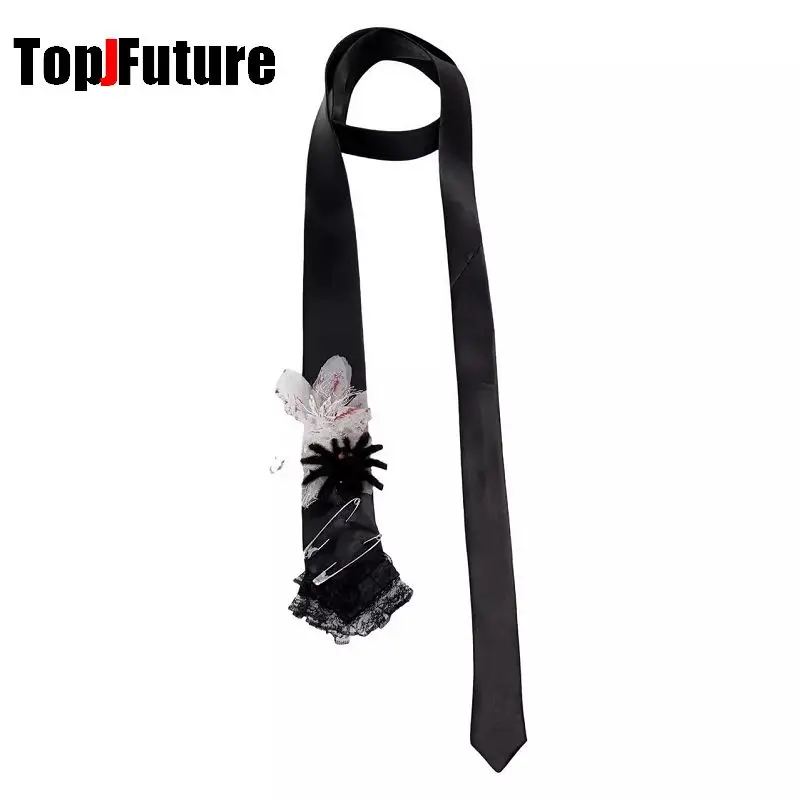 ”Scarlet Spider“ Halloween Women Men Steampunk Pre-Tied Tie Punk Y2K Girl Couple Gothic Lazy Versatile JK Tie Adjustable Dark