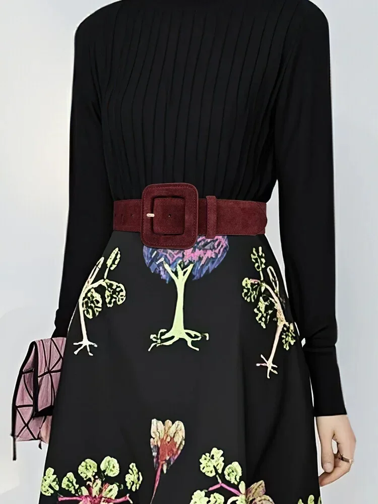 Fashion Women's Suede Belt Wide High Waist Belt Vintage Chunky Buckle Leather Belts Decoration for Dress Coats